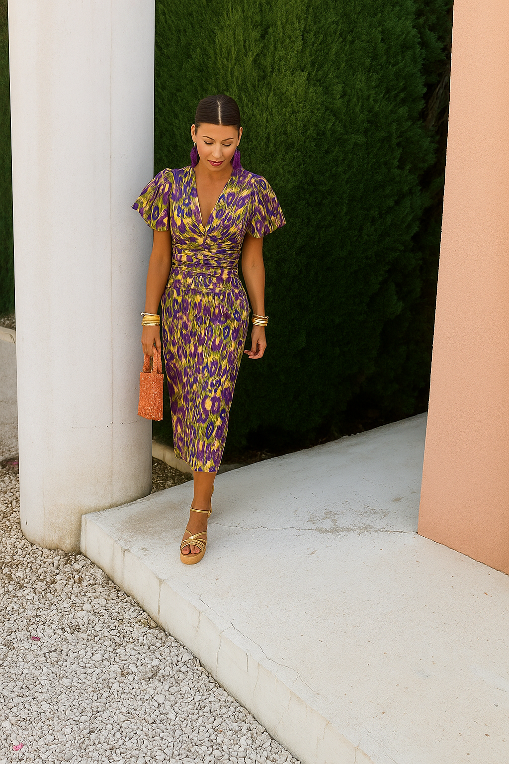 Farynna™ | Blomstrett Midi-Kjole Med Plettet Ermer