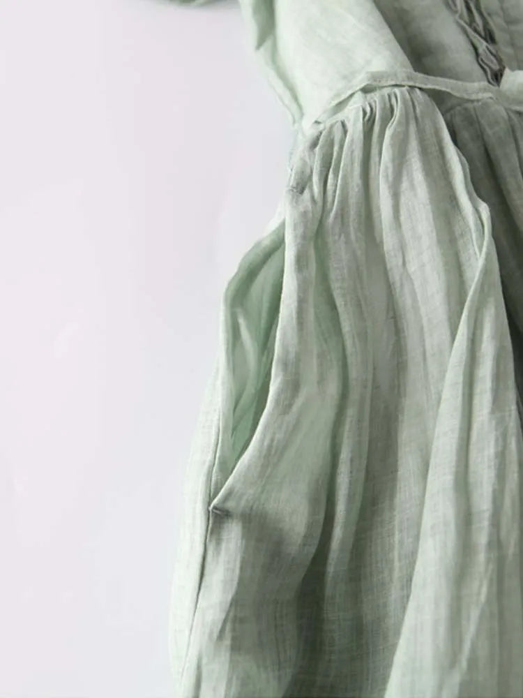 Arya™ | Kvinne Art Retro Rund Hals Snøring Midje Kjole