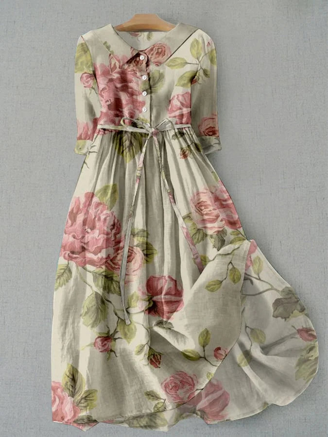 Marley™ | Vintage Snøring Midje Blomstertrykt Kjole